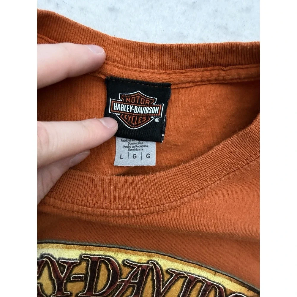 Harley-Davidson‎ Shirt Mens L Orange Pirate Skull Orlando Florida Motorcycles